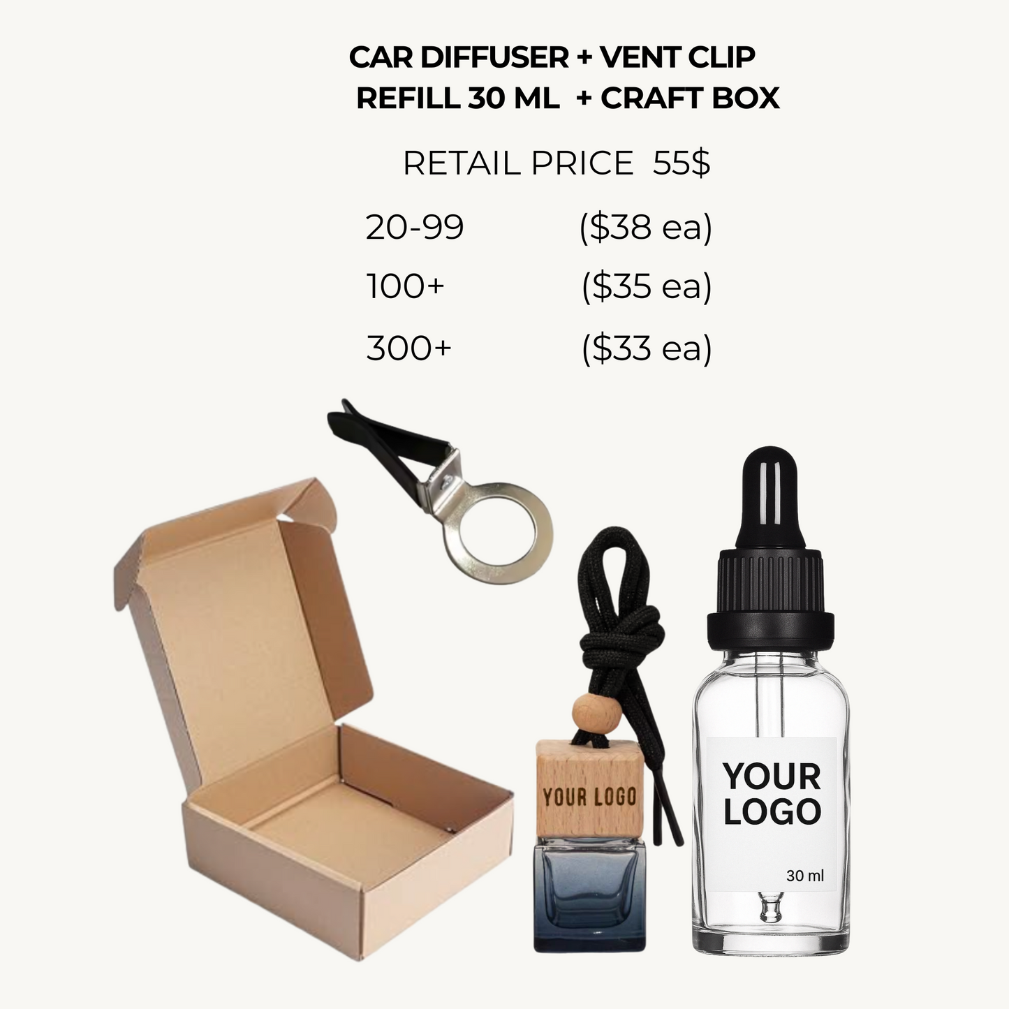 Custom Branded Car Fragrance Gift Set - Car Diffuser 10 ml + Refill 30 ml - fully customizable