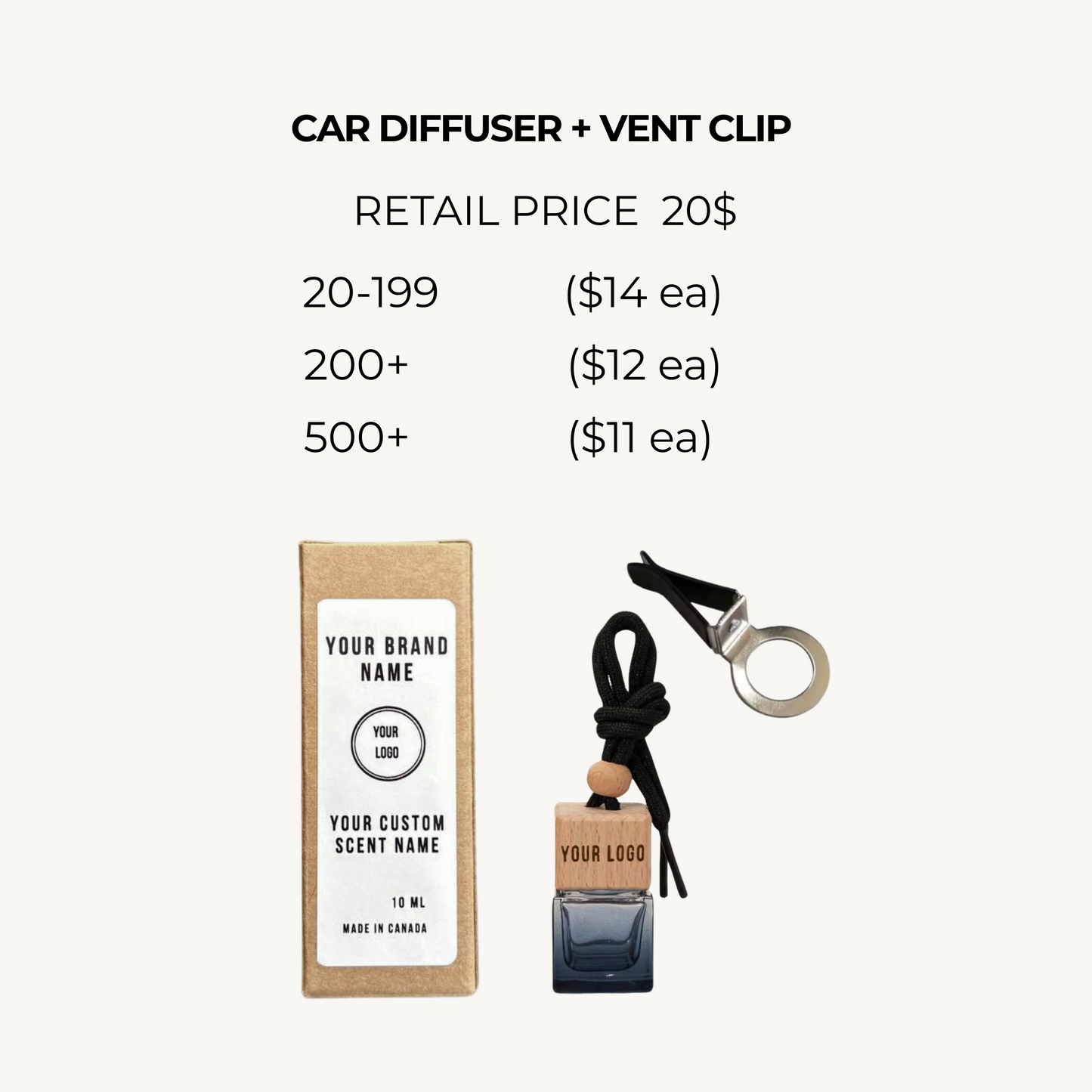 10 ml Glass Car Diffuser | Car Air Freshener (Unlabeled or Custom Engraving + Custom Box Label ))