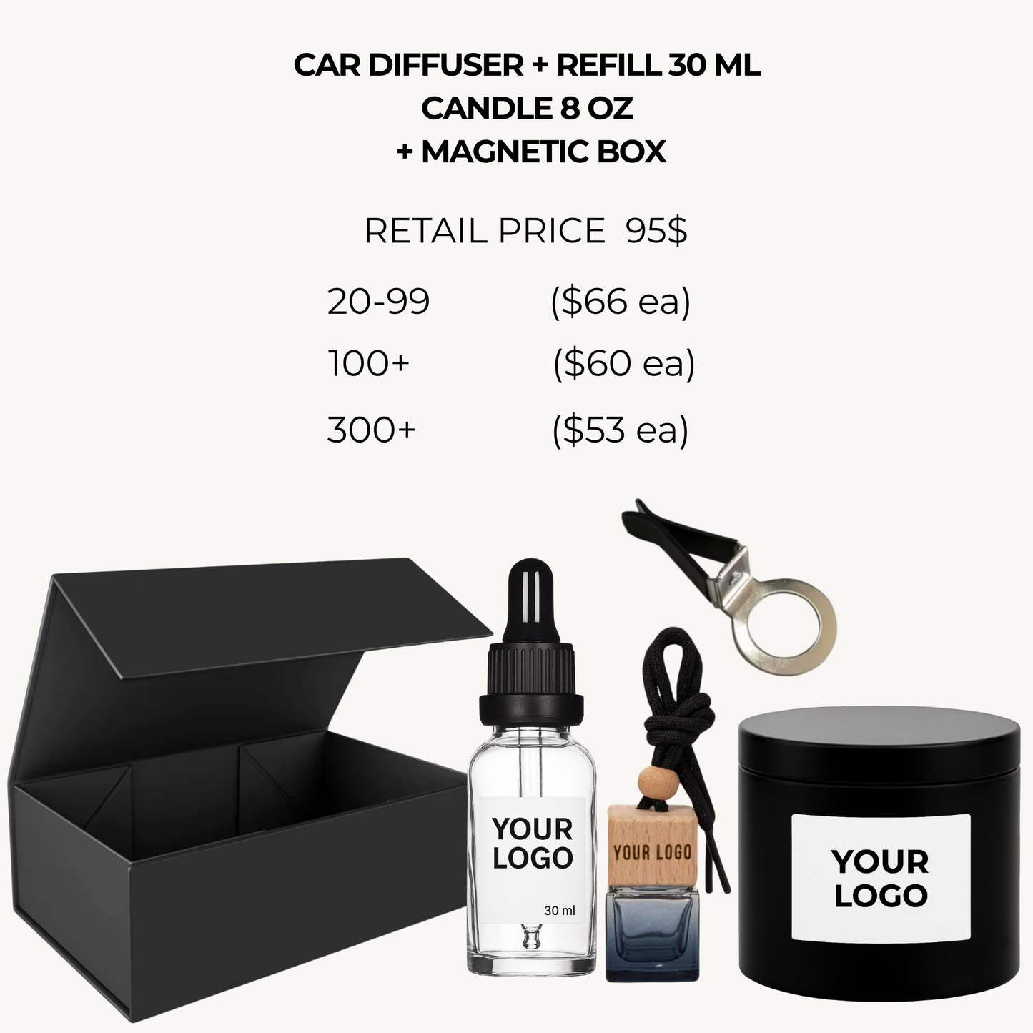 Custom Logo Candle, Car Diffuser & Refill in Magnetic Box - Premium B2B Gift Set