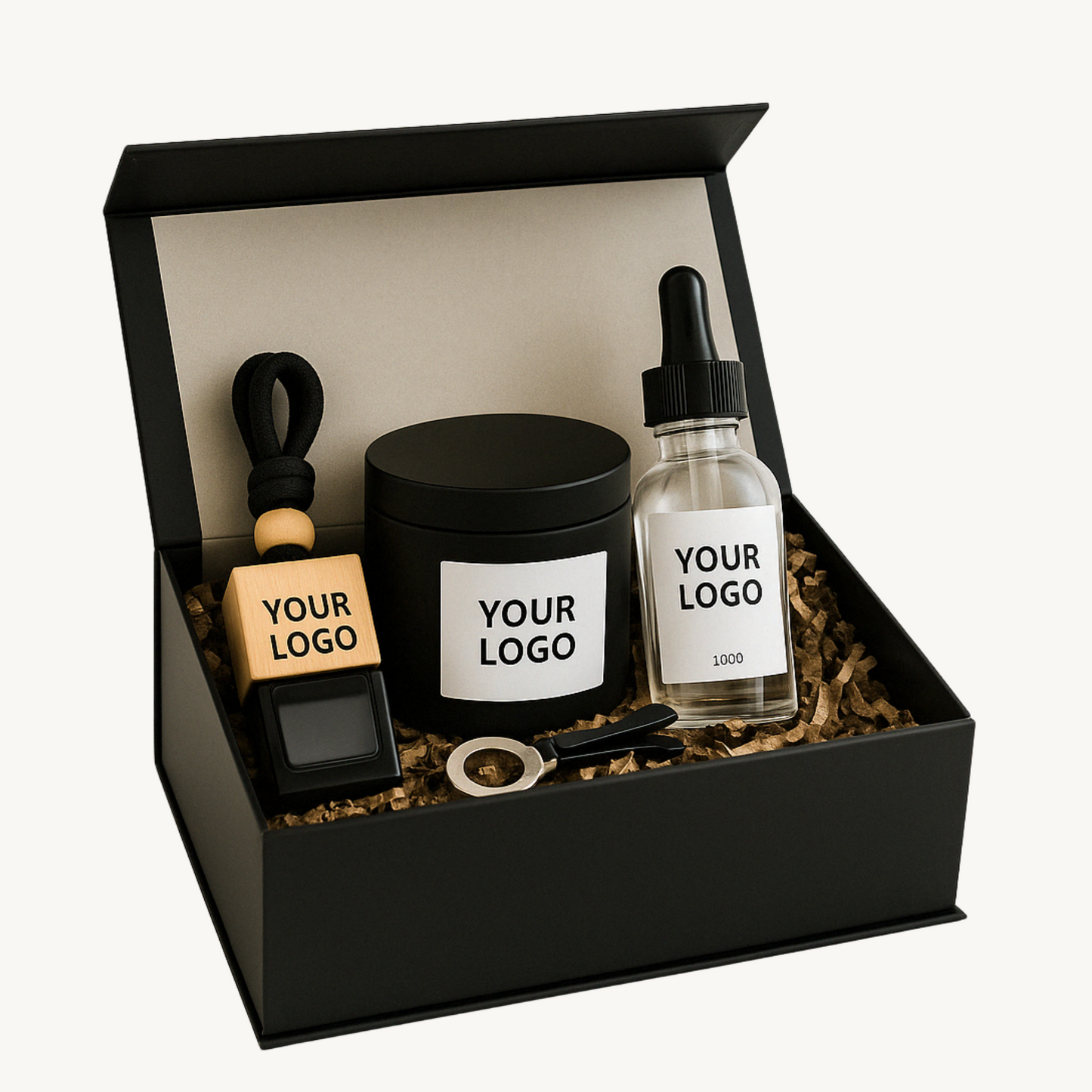 Custom Logo Candle, Car Diffuser & Refill in Magnetic Box - Premium B2B Gift Set