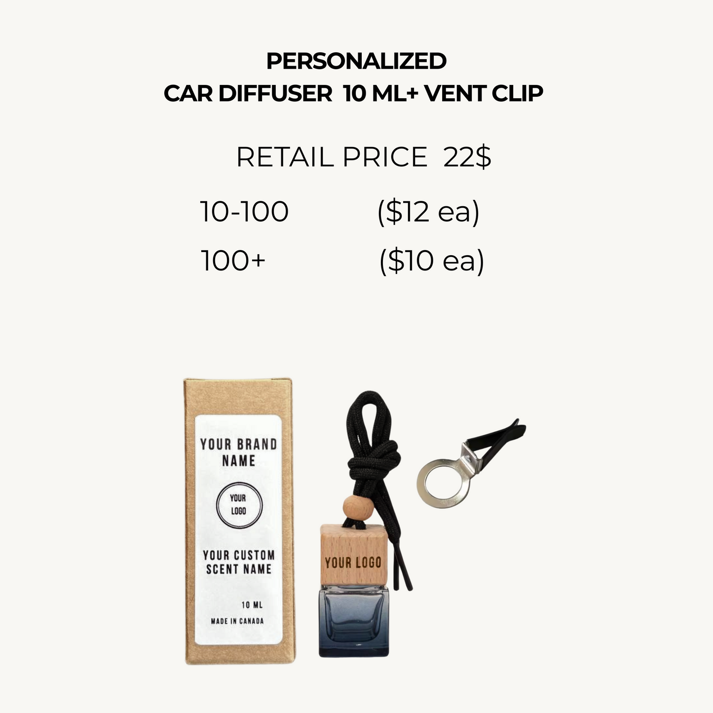10 ml Glass Car Diffuser | Car Air Freshener (Unlabeled or Custom Engraving + Custom Box Label )