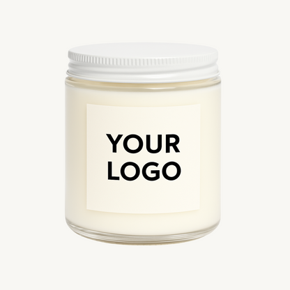 8 oz Clear Glass Jar White Lid Coconut Candle (Unlabeled or Custom Label)