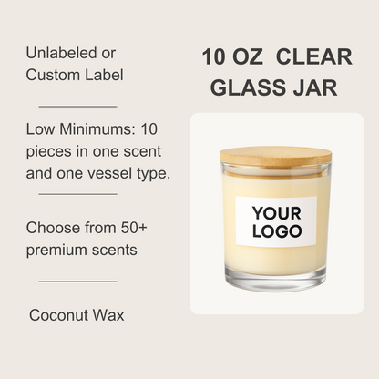 10 oz Glass Jar Coconut Candle (Unlabeled or Custom Label + Engraving)