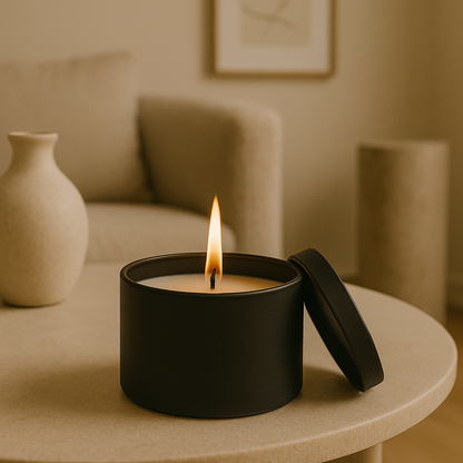 8oz Black - Straight Sided - Tin Coconut Candle (Unlabeled or Custom Label)